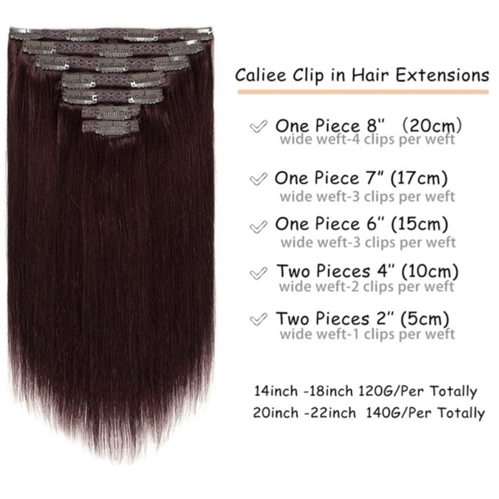 18” Burgundy #99J Lace Clip In 100% Human Hair Extensions Item#CA - Picture 15 of 17